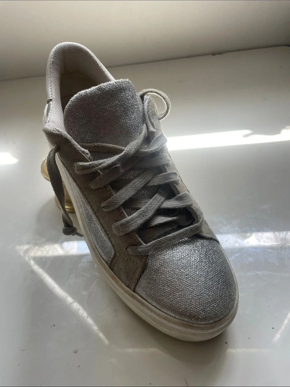 Valentino Women's Silver Glitter Lace-Up Sneakers